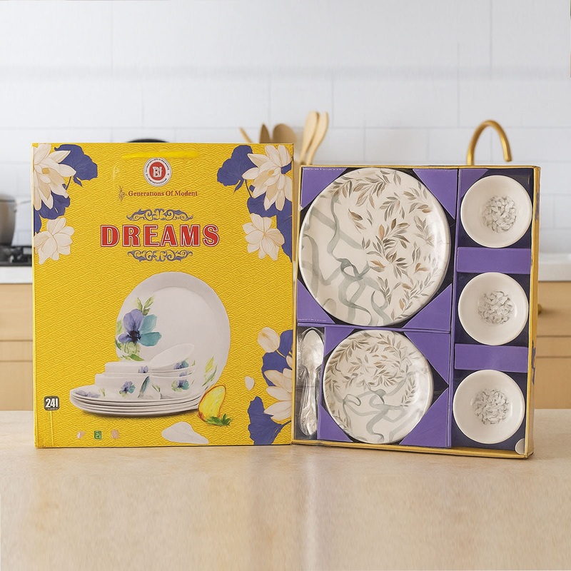 Di0315 Dreams 24-Piece Melamine Dinnerware Set with Plates & Bowls