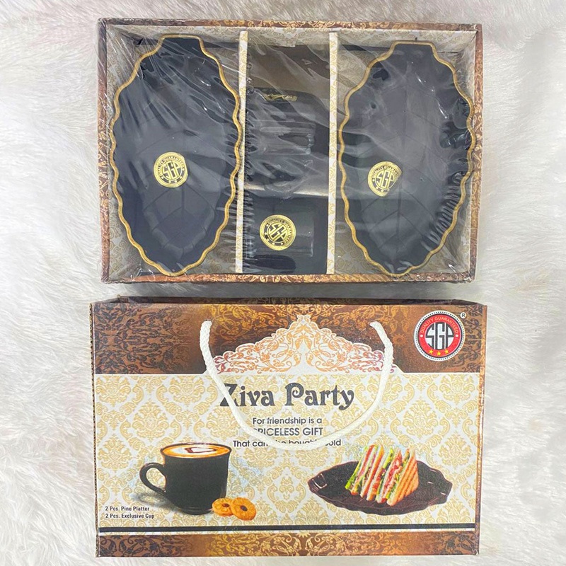 Di0318 Ziva Party 4-Piece Tea & Snack Set with Leaf Platters