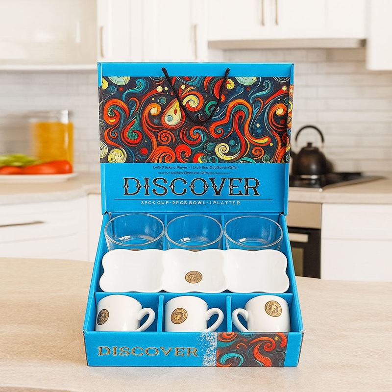 Di0352 Discover 7-Piece Tea & Snacks Set with Cups, Bowls & Platter