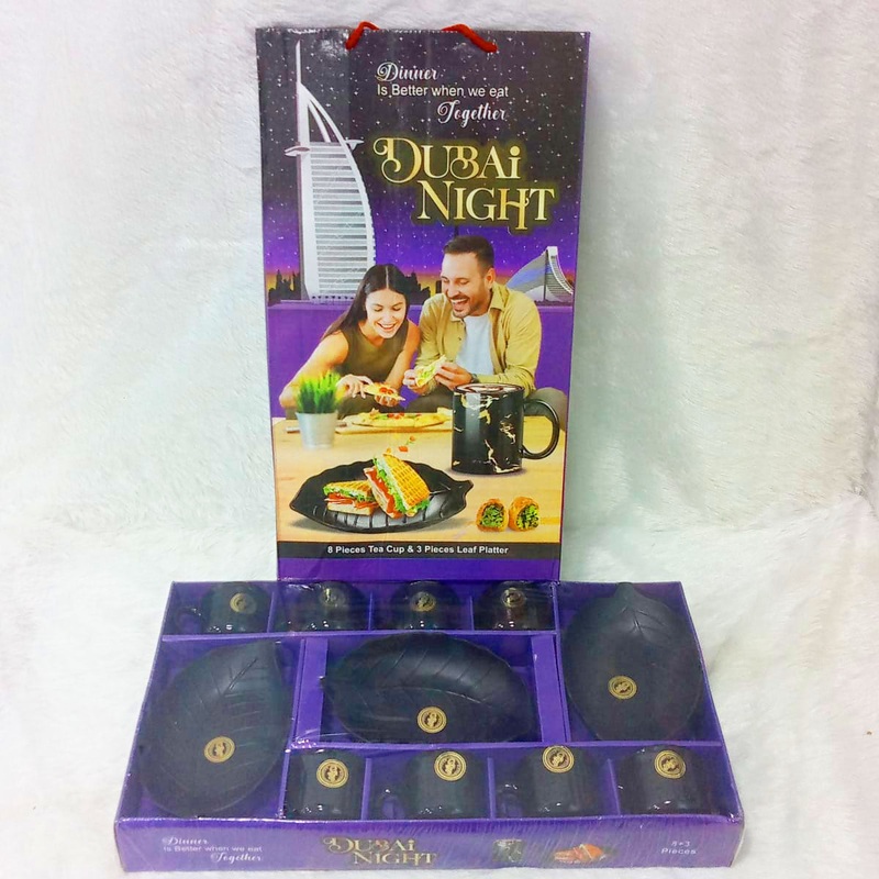 Di0353 Dubai Night 11-Piece Tea & Snack Set with Leaf Platters